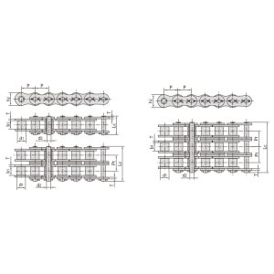 Přesný válečkový řetěz s krátkým roztečí typu s rozperkou