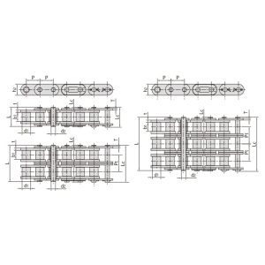 Válečkový řetěz řady B s rovnými bočními deskami