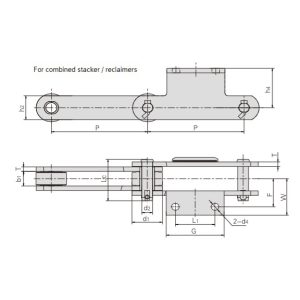 řetězový dopravník se stohovačem a odkladačem s přídavnými zařízeními